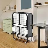 Jopassy Klappbett 90x200cm, Gästebett Klappbar mit ca.13CM Dicke Hochdichter Schaumstoff Matratze, Einzelbett mit Rollen, Metallbett bis 200kg belastbar, für Wohnzimmer,Gästezimmer,Schlafzimmer,Büro