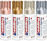 Permanent Spray Metallic Set edding 5200 Acryllack Premium MATT 4 x 200ml / Gold, Silber, Rosegold, Champagner Sprühfarbe für Dekor-Arbeiten mit Ersatzsprühköpfen