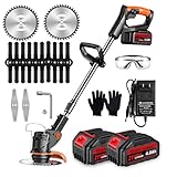 rasentrimmer mit akku 3-in-1 Elektrischer Rasentrimmer und Motorsense - Verstellbarer (2 x 4.0A Akku und schnelles Ladegerät), mit 3 Arten Klingen für Rasenschneiden Garten