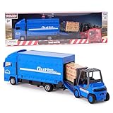 Toyland® Metal Load and Go Fahrzeugset - Scania Güterwagen mit Gabelstapler und Palette - Transportfahrzeugspielzeug - Jungenspielzeug (Blau)