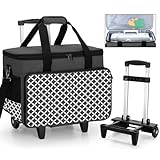 Yarwo Abnehmbare Nähmaschinentrolley, Nähmaschine Koffer mit Rollen, Nähmaschine Trolley Tasche mit unterer Stützplatte für die meisten Standard-Nähmaschinen und Zubehör, Schwarz mit Diamant Muster