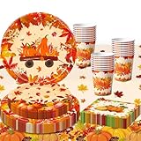 Thanksgiving party geschirr-65 Stück Herbst Thanksgiving Geschirr Set Thanksgiving Day Pappteller Tischdecke Pappbecher für erbst Deko Dekoration