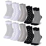 Falechay 10 Paar Socken Damen 39-42 35-38 Damensocken Mehrfarbig Mit Streifen Punkte Socken Baumwollsocken Sportsocken Schwarz,39-42