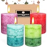 Duftkerzen Geschenkset, 4er Rustik Duft Stumpenkerzen, Dekorative Haushaltskerzen-50 Stunden Länge Brenndauer, Aromatherapie Kerzen Deko für Tischdeko, Weihnachten & Feste, Kerzen Geschenkset Damen
