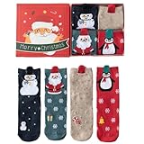 Personalisierte Socken Foto Weihnachtssocken-Geschenkset, 4 Paar festlich gemusterte, bequeme Baumwollsocken, Unisex-Geschenk Socken Ohne Diabetiker (K, One Size)