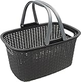 HRB Einkaufskorb in Rattan Optik, Großer Tragekorb mit Henkel, 18 Liter Volumen, Einkaufstasche, Korb (Anthrazit)