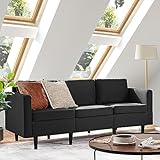 Yaheetech 3 Sitzer Sofa Gästesofa Modern Couch 3er Sitzsofa Bequeme Polsterung 188,5×79×80 cm fürs Wohnzimmer/Schlafzimmer/Gästezimmer, Sofateile unter dem Polster verpackt Schwarz