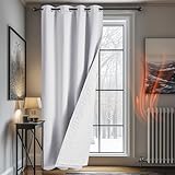 Deconovo Vorhang Winter Dicke Gardinen mit Ösen Doppellagig Fenstersvorhang Vorhänge Wärmeisolierend Kälteschutz Thermo Türvorhang Haustür, 214x132(HöhexBreite), Silber Grau, 1 Stück