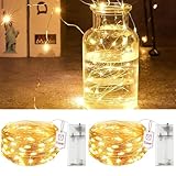 2 Stück LED Lichterkette mit Timer, 2M 20LEDs Lichterketten Batteriebetrieben, IP65 Wasserdicht, Innen/Außen Deko für Hochzeit, Schlafzimmer,Tisch, Party& Baumdekoration（Warmweiß ）