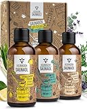 Heldengrün BIO Saunaaufguss Set [3 DÜFTE, 1 SAUNABOX] - Berghütte, Zitruszauber & Atemfrei in edler Geschenkbox - Sauna Aufgussmittel mit ätherischem Bio-Öl - Sauna Zubehör