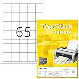 TopStick 8697 Universal Etiketten, 100 Blatt, 38,1 x 21,2 mm, 65 pro A4 Bogen, 6500 Stück, selbstklebend, bedruckbar, matt, blanko Papier Klebeetiketten Aufkleber, weiß, Packaging may vary