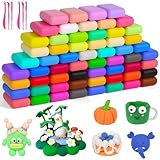 AUAUY Modelliermasse-Set, Knete Starter Set, 60 Farben Lufttrocknende Magische Knete für Kinder, Modelliermasse Lufttrocknend, Art Polymer Clay Geschenk für Jungen und Mädchen im Alter von 3-12 Jahren