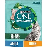 PURINA ONE DualNature mit Spirulina für ausgewachsene Katzen reich an Huhn Katzentrockenfutter 650g Beutel