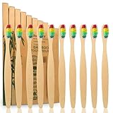 10er Pack Farbige Bambus Zahnbürsten Weich | Natürliches Holzzahnbürste | BPA-freie Premium Bambus-Kohlefaser-Borsten | Vegan Biologisch Abbaubare Kompostierbare Holzkohle Zahnbürsten | Plastikfrei