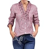 Trachtenbluse Damen Oktoberfest Outfit Bayrische Karierte Bluse Oberteil Trachten Hemd Trachtenshirt Dirndl Große Größen