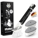 Spülbürste mit Spülmittelspender, Küchenbürste, Geschirrbürste, Abwaschbürste, mit Spülmittel befüllbar, Spülbürste schwarz, Set, Schwamm, Topf, Pfanne