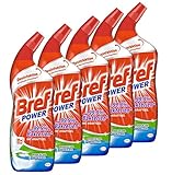 Bref Power WC KraftGel 15x Effekt gegen 99,9 Prozent der Bakterien, 5er Pack (5 x 750 ml), WC Reiniger extrastark für eine kraftvolle Reinigung und Desinfektion