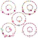 RosewineC 10 Stück Holz Kinder Schmuck Set, Mädchen Schmuck Halskette und Armband Set, Regenbogen und Blume Perlen Holzkette Perlenkette für Kinder Mädchen, Prinzessin Mädchen Dress Up Set