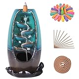 SOLEJAZZ Rückfluss Weihrauchbrenner Wasserfall Keramik Weihrauchhalter mit 120 Weihrauchkegeln + 30 Weihrauchstäbchen für Home Office Yoga Aromatcherapy Ornamen,Grün