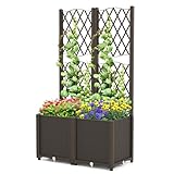 HOMASIS Blumenkasten mit Rankgitter, Pflanzenkasten mit Spalier & Selbstbewässerung, Pflanzkübel Gartenspalier für Kletterpflanzen, Rankkasten Hochbeet für Balkon Garten Terrasse (Braun, 80x40x140cm)