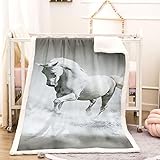 Kuscheldecke Tierisches Weißes Pferd Muster 180X200Cm Weiche Flauschige Plüsch Decke Flanell Fleecedecke/Sofadecke/Wohndecke/Mikrofaser Couchdecke/Winterdecke, Warm Gemütlich Langlebig