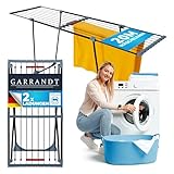 Garrandt® Wäscheständer ausziehbar 20 m – Wäscheständer schwarz XXL mit Klemmen – platzsparender Flügelwäschetrockner - Standtrockner für Balkon, Camping & Haushalt