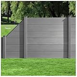 HORI WPC XXL Sichtschutz-Zaun, Steckzaun, Gartenzaun Komplettset beidseitig glatt 1x Schräg + 1x kl. Pfosten zum Aufschrauben Zaun: Grau I Pf.: Grau