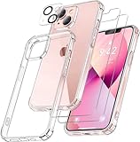 FLLAO 4 in 1 Handyhülle für iPhone 13 Hülle mit 2 Schutzfolie und 1 KameraSchutz, [Integriertes Luftkissen] Stoßfest Kratzfest Weich TPU Schutzhülle für iPhone 13, Transparent