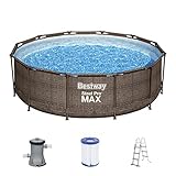 Bestway Steel Pro MAX Frame Pool-Set mit Filterpumpe Ø 366 x 100 cm, Rattan-Optik (Schokobraun), rund