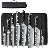 MDHAND Messerset mit Nylon Rolltasche, 8-teiliges professionelles Küchenmesser Set mit Schwarzer Handgriff Messer Extrem Scharf, High Carbon Edelstahl Küchenchef Messerset mit Schleifstäbe