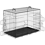 EUGAD Hundekäfig kleine Hunde, Hundetransportkäfig 76x53x46 cm, Hundebox Auto mit 2 Türen, Transportbox Hund mit Bodenwanne, Gitterbox Hund faltbar mit Griffen, aus Metall, 0349GL