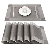 CHAOCHI Platzset Abwischbar,Tischset Abwaschbar Grau 6er Set PVC Abgrifffeste Hitzebeständig Rutschfest Platzdeckchen für Küche,Zuhause,Restaurant,Speisetisch,45cmx30cm