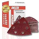 Delta - Schleifdreiecke mit Klett, 180 Blatt, 93 x 93 x 93 mm, 6 Löcher, je 30 x Korn 40, 60, 80, 120, 180, 240, für Deltaschleifer & Multischleifer, Schleifpapier, Staubabsaugung