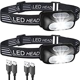 NREDXOON Stirnlampe Led 200 Lumen: Wiederaufladbare Kopflampe mit USB-C - IPX4 Wasserdicht für Camping/Joggen/Wandern/Angeln(2 Stück)