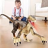 FRUSE Ferngesteuerter Dinosaurier Spielzeug, 2.4 GHz Realistische Velociraptor Roboter Spielzeug mit Gehen, Brüllen und LED-Licht,Dino Spielzeug für Jungen 3, 4, 5, 6,7,8,9 Jahre alte Kinder