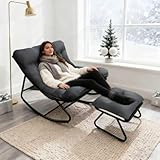Schaukelsessel, Schaukelstuhl mit Hocker, Relaxstuhl mit Gepolstertem Kissen, Schaukelstuhl Wohnzimmer bis 150 kg Belastbar, Schaukelliege Outdoor Innen für Garten, Schlafzimmer, Terrasse (Grau-1)