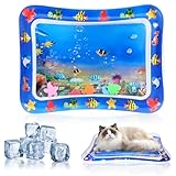 Wassermatte Katze, Sensorische Wassermatte, Haustiere Kühl Halten, Kühlmatte Katze, Sommer Wasserspielmatte für Katzen, Hunde, Interaktives Katzenspielzeug(69 * 50 * 8cm, Tropisches Fisch Muster)
