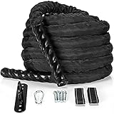 GYMAX 9m/12m/15m Länge Kampfseil Battle Rope Fitness Seil mit Schutzhülle Schwere Übungsseil Trainingsseil für Krafttraining & Muskelaufbau (15)