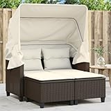 Willood Gartensofa 2-Sitzer mit Dach und Hockern Braun Poly Rattan Outdoor Sofa Gartenmöbel, Garten Lounge Set Terrasse, Terrassenmöbel Zweisitzer,mit Vordach