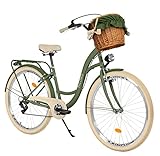 Balticuz OU Komfort Fahrrad Citybike Mit Weidenkorb Damenfahrrad Hollandrad, 28 Zoll, Grün-Creme, 7-Gang