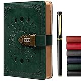 Tagebuch mit Schloss für Frauen/Männer, geheimes Tagebuch für Mädchen, A5 Notizbuch mit Stift Set, nachfüllbares Leder Journal Schreiben Notizbuch mit Stift, Größe A5(8.5 × 5.9 Zoll) Schwarzgrün