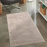 carpet city Shaggy Hochflor Teppich - 80x150 cm - Sand-Beige - Langflor Wohnzimmerteppich - Einfarbig Uni Modern - Flauschig-Weiche Teppiche Schlafzimmer Deko