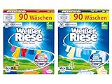 WEISSER RIESE Pulver-Set 2x 90 Waschladungen (180WL) 1x Color & 1x Universal, Color- & Vollwaschmittel wirkt riesig stark gegen Flecken, Kalt-Aktiv schon ab 20° C, ergiebiges Waschpulver