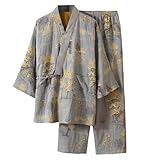 Schlafanzug 46 Japanischer Kimono Pyjama Hanboki Loungewear Jacquard Lose Krawatte Home Set Bademanteldamen (Light Green, M)