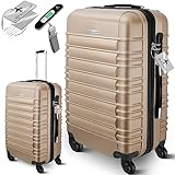 KESSER® Reisekoffer Mittlerer Hartschalen-Koffer Inkl. Kofferwaage + Gepäckanhänger | Trolley Gepäck Rollkoffer Zahlenschloss 4 Rollen ABS-Hartschale Teleskopgriff (66x45x28cm / 84 Liter Champagne)