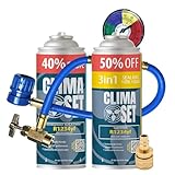 ClimaSet 1x 3in1 + 1x R1234yf Kältemittel Ersatzgas - Kühlmittel Klima Auto mit Klima Dichtmittel und Öl - 2x235g Auto Klimaanlage Nachfüllset - Klimaanlage Wohnmobil - Klimaanlage Schlauch