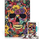 Puzzle 1000 Teile für Erwachsene Totenkopf in Blumen Aus Karton Geeignet für Kinder ab 14 Jahren Lernspiele Heimdekoration Wichtelgeschenke。Größe：38x52cm/14.9x20.4Zoll