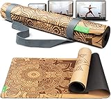 BACKLAXX ® Yogamatte Kork mit Naturkautschuk - FAZ Testsieger 07/2025 - Yoga Matte nachhaltig, schadstofffrei, Yogamatte rutschfest, Fitnessmatte mit Anti-Rutsch-Zonen inkl. Tragegurt, Turnmatte
