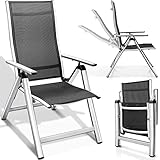 tillvex Gartenstuhl Premium 1 Stück klappbar aus Aluminium | Hochlehner mit Armlehnen | Klappstuhl verstellbar | Klappsessel Balkon Garten Terrasse (Silber)
