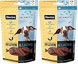 Chewies SALAMETTI Huhn & Lachs Hundeleckerli getreidefrei, mit Protein, ohne Zucker & schonend luftgetrocknet, reich an Vitaminen & Mineralstoffen (9 x 60g) (Packung mit 2)
